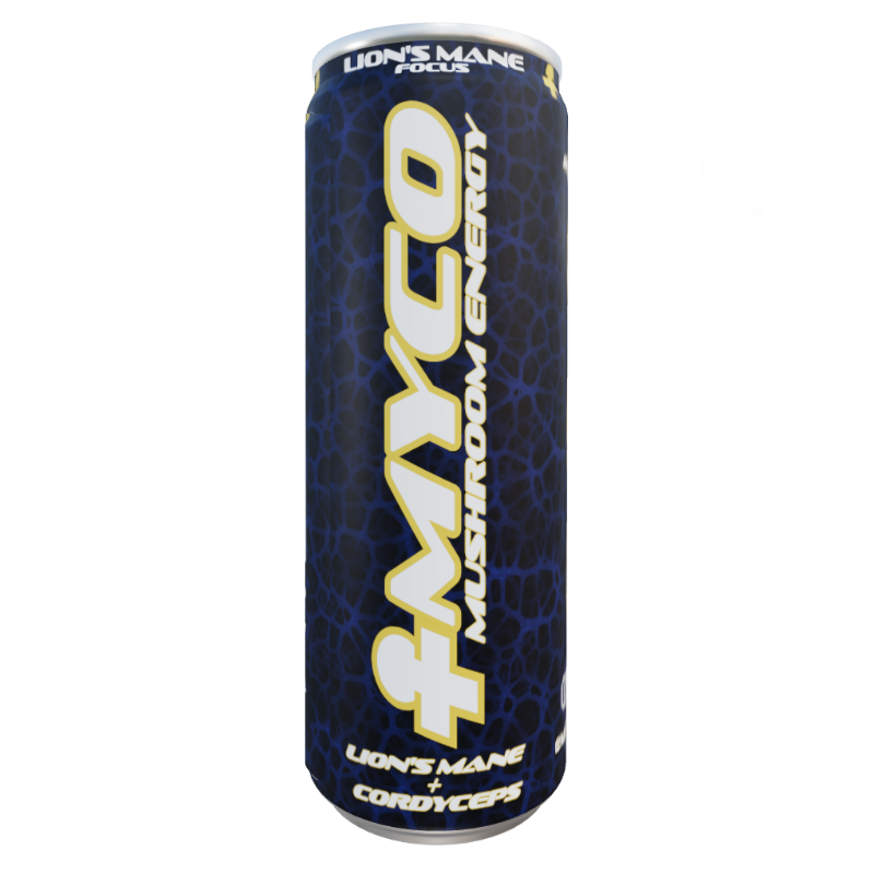 Myco Energy Drink, Lion's mane and cordyceps, b vitamins, 0 sugars, 150 mg caffeine