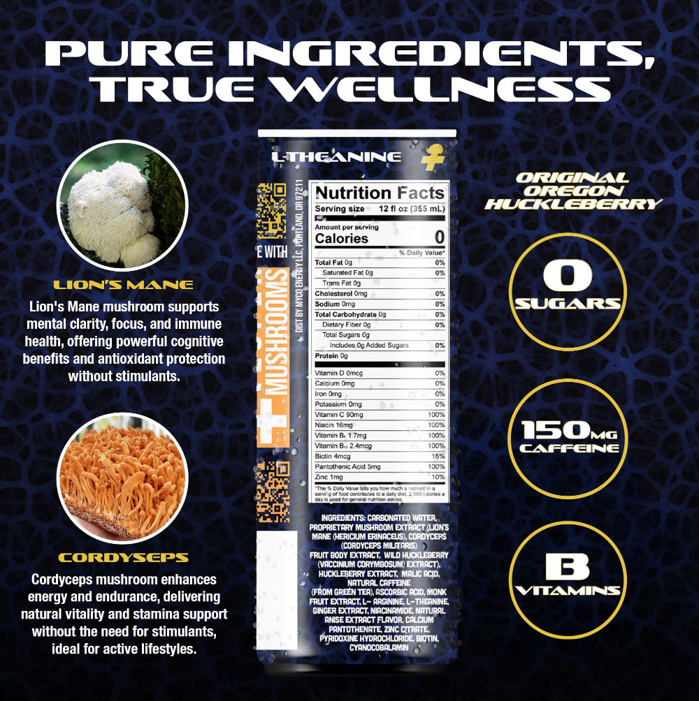 Myco Nutrition facts, natural energy drink with mushrooms, mushroom nootropic drink